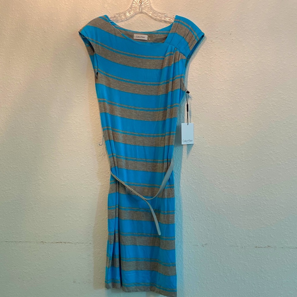 NWT Calvin Klein Blue and Gray Stripped Dress